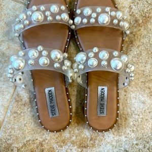 Steve Madden slip on sandals with pearl detailing